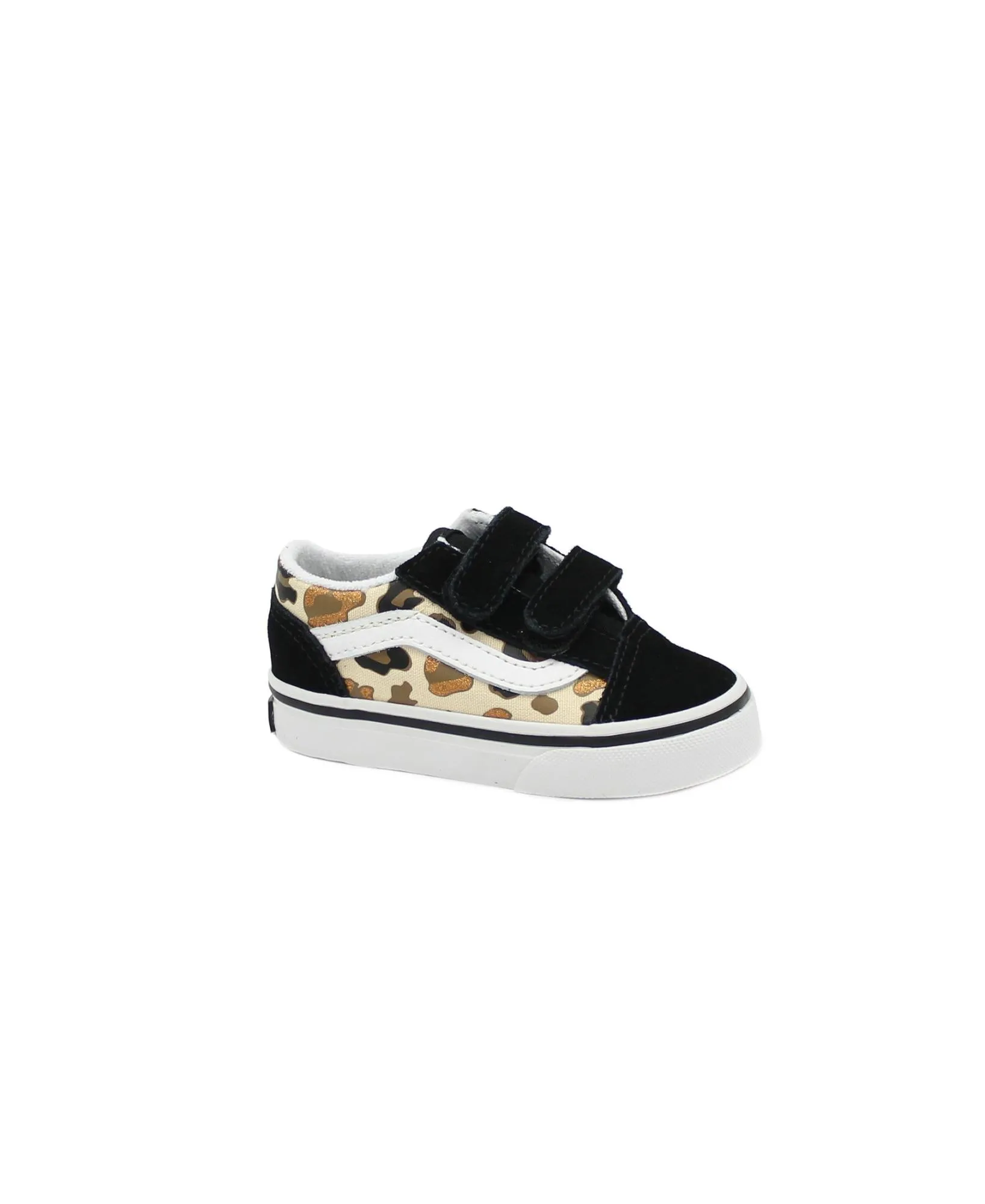 VANS OLD SKOOL V 9RCYS81 leopard black nero scarpe bambina sneakers strappi leopardato