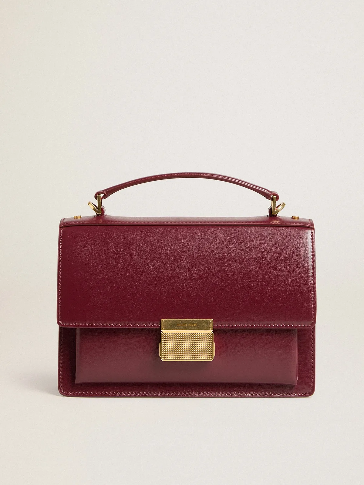 Venezia Bag in pelle palmellato borgogna e dettagli oro